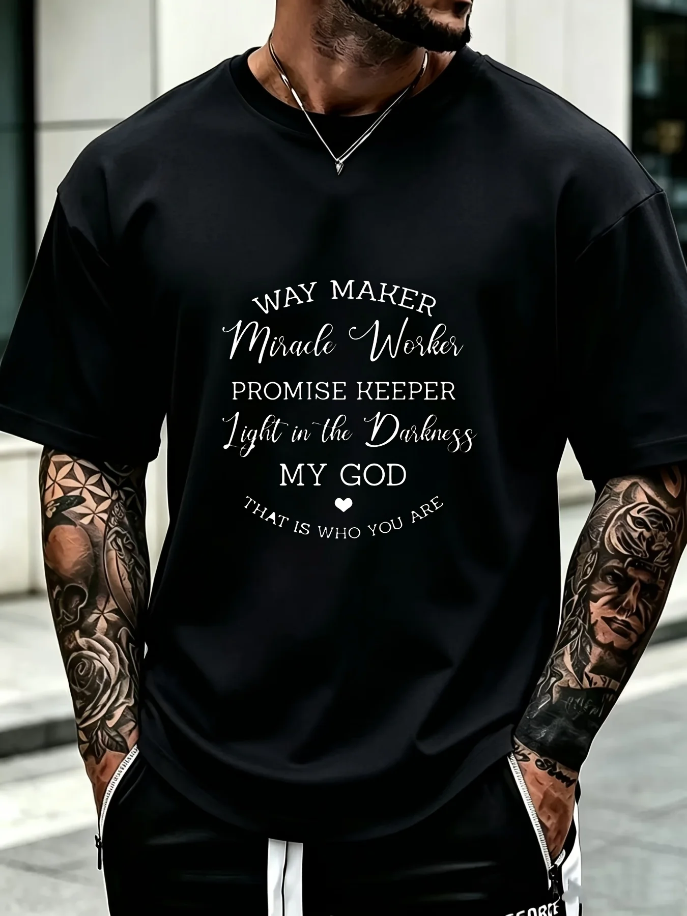 Men's Summer Casual Short-Sleeved T-Shirt with Way Maker and Other English Slogan Designs