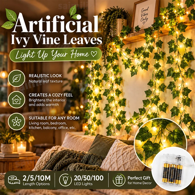 Outdoor Patio Artificial Ivy Vine Lights Battery Powered Warm LED String Light For Evening Relaxing Porch Deck Garden Decoration