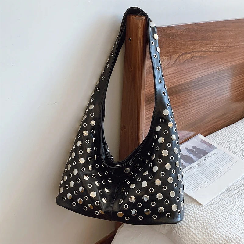 

Dot Rivet Underarm Bag Large Capacity Tote Shoulder Bag, Fashion Versatile Crossbody Purse For Women, Trendy Casual Handbag