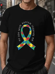 My son with autism inspires me Autism Spectrum Puzzle Ribbon  Man Tops New Men T shirt Cotton Print Tee Tops Fashion Clothing