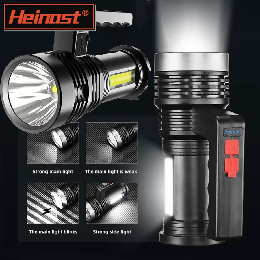 Portable High Strong Power LED COB Outdoor ABS Flashlights 4 Lighting Modes Long-range Rechargeable Torch For Fishing Hunting