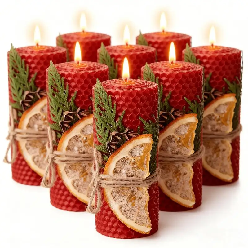 Natural and Beautiful! Hand-Rolled Beeswax Candles with the Scent of cedar and Orange. My Home Smells like a Winter Wonderland, Cozy Home Vibes, Festive Atmosphere, Handmade Gifts.