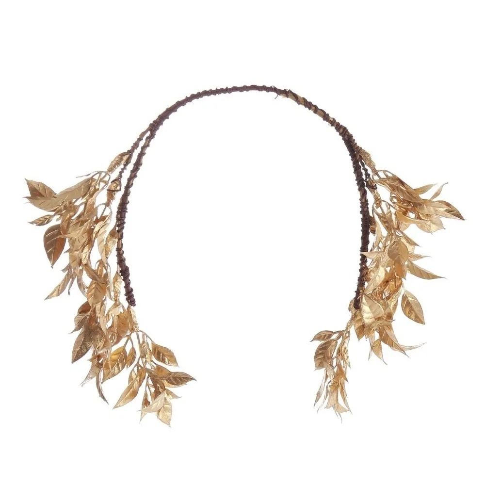

Vintage Gold Bride Wreath Headband Handmade Braided Ribbon Headwear Wedding Crown Boho Delicate Photography Hair Accessories
