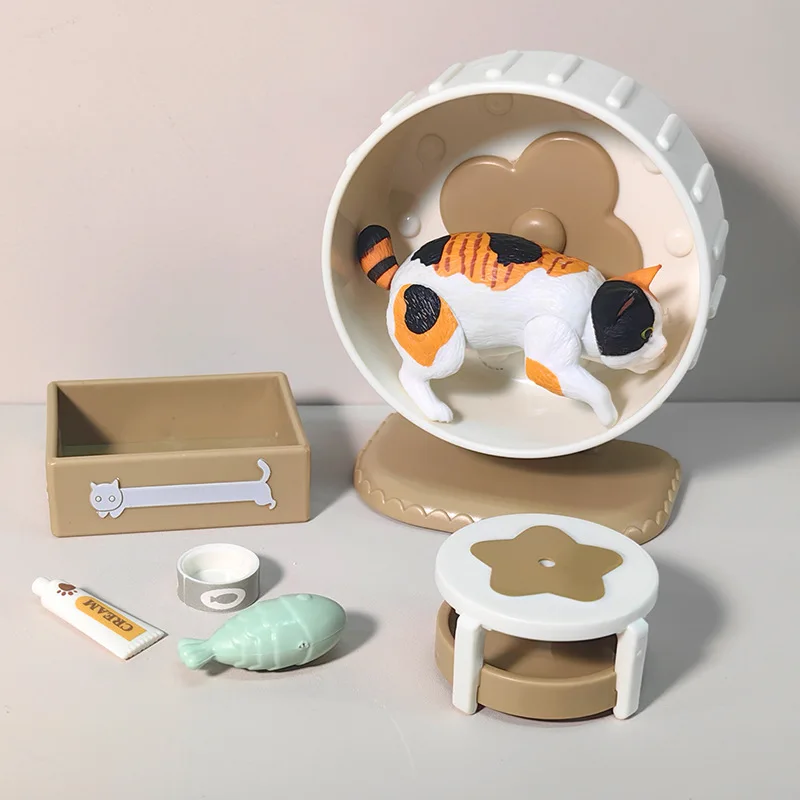 Dollhouse Accessories Cute Mini Pet Kitten Climbing Frame Creative Funny Tease Cat Meow Scene Ornament Model Kids Play House Toy