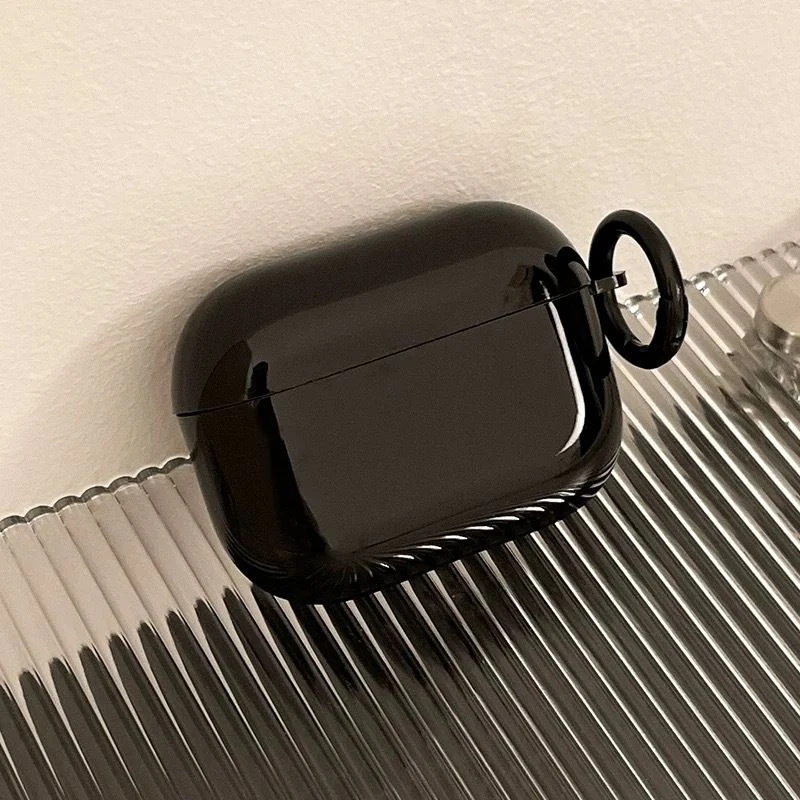 Luxury Glossy Balck Earphone Case For Airpods 4 3 2 1 Pro Pro2 Pro3 Shockproof with Hook Airpods Transparent Charging Case Cover