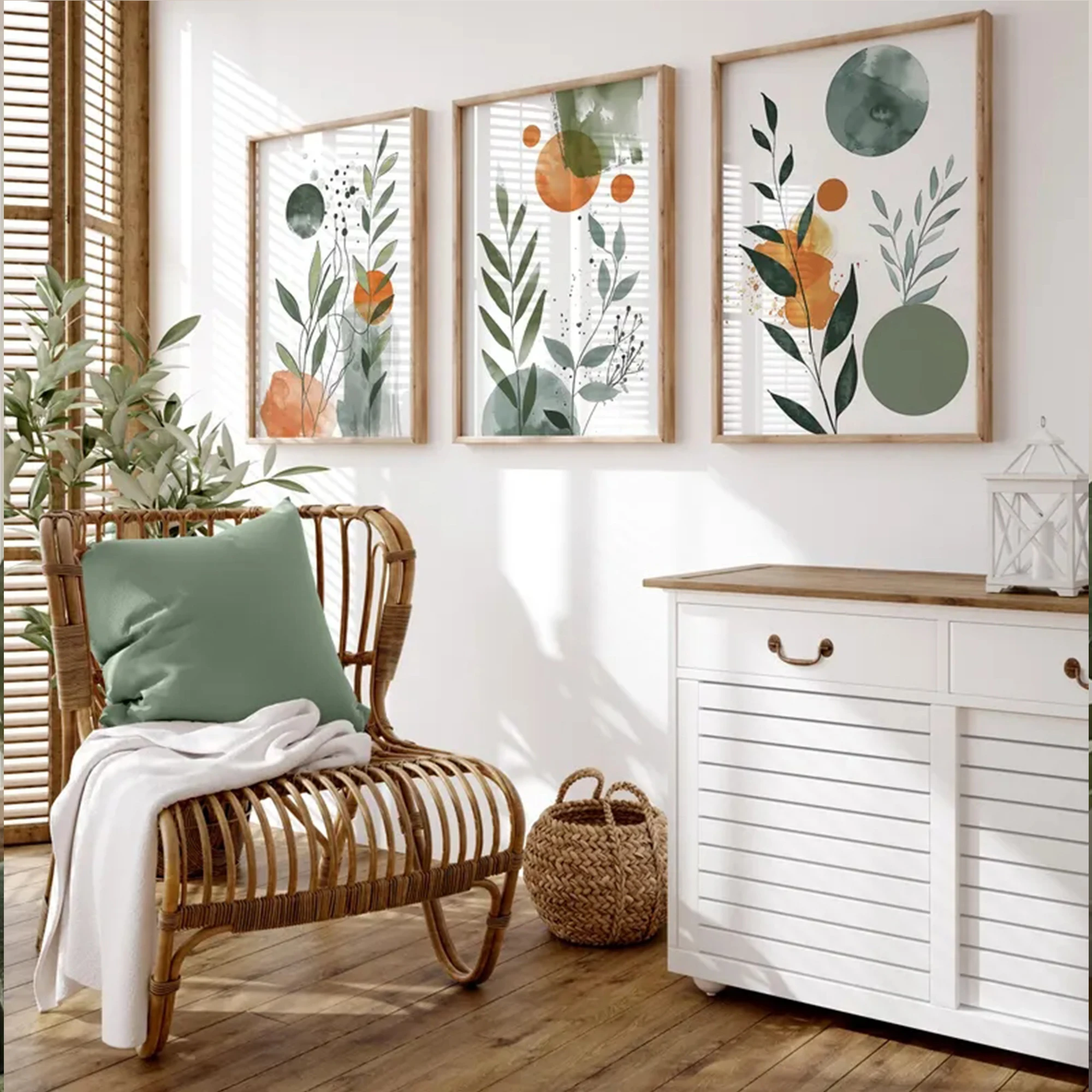 3pcs Modern Boho Pale Botanical Wall Art Print Canvas Painting Poster Picture For Living Room,Bedroom Home Decor