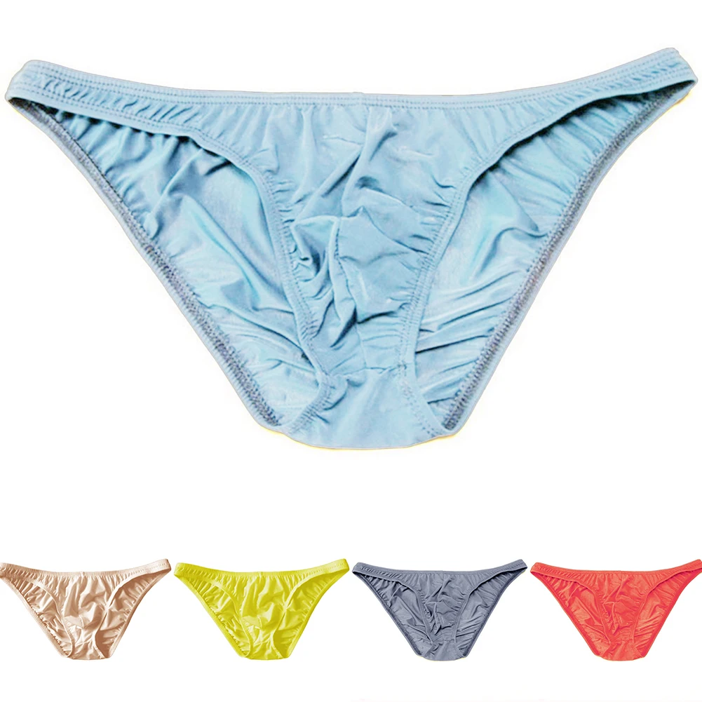 

Мужские шелковистые контурные трусы-мешочек - удобные трусики-бикини с выпуклостью, разноцветные