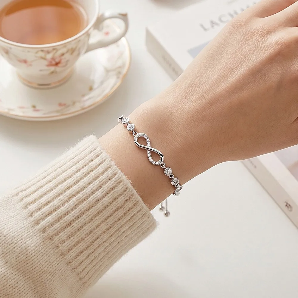 Adjustable Infinity Symbol Bracelets For Women Rose Gold Color Shiny Zirconia Hand Chain Jewelry Fashion Valentine's Day Gifts