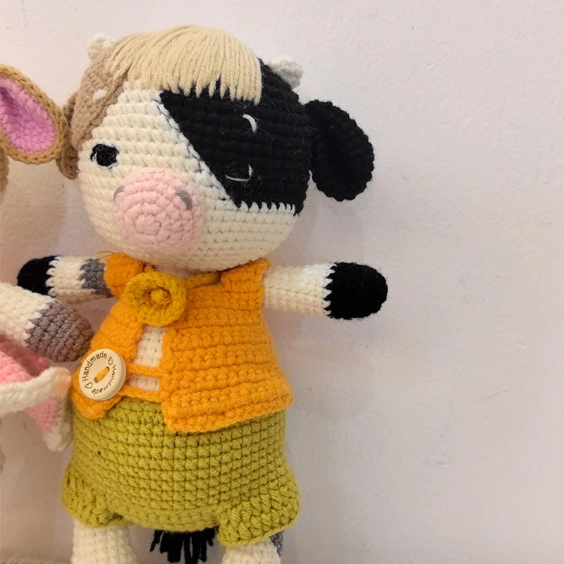 Szydełkowe pluszowe lalki krowy Baby Kawaii nadziewane zabawki dzieci śpiąca lalka dla dziewczynek chłopcy świąteczny prezent urodzinowy wystrój pokoju