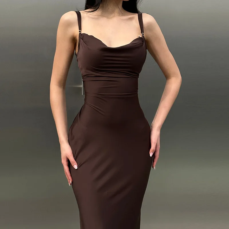 DGLUKE Criss Cross Bandage ยาวชุดซาตินผู้หญิงสปาเก็ตตี้สายคล้องคอ Maxi ชุดฤดูร้อน Elegant Party Dresses Y2K