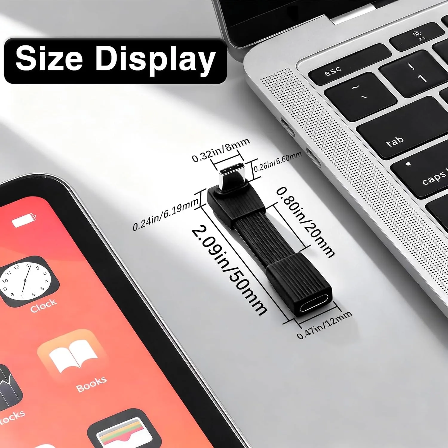 2.09inch/5cm Short USB C Male to Female Cable 80Gbps/240W PD/8K@60Hz 90 Degree USB C Extension Cord for Thunderbolt4 Laptop SSD