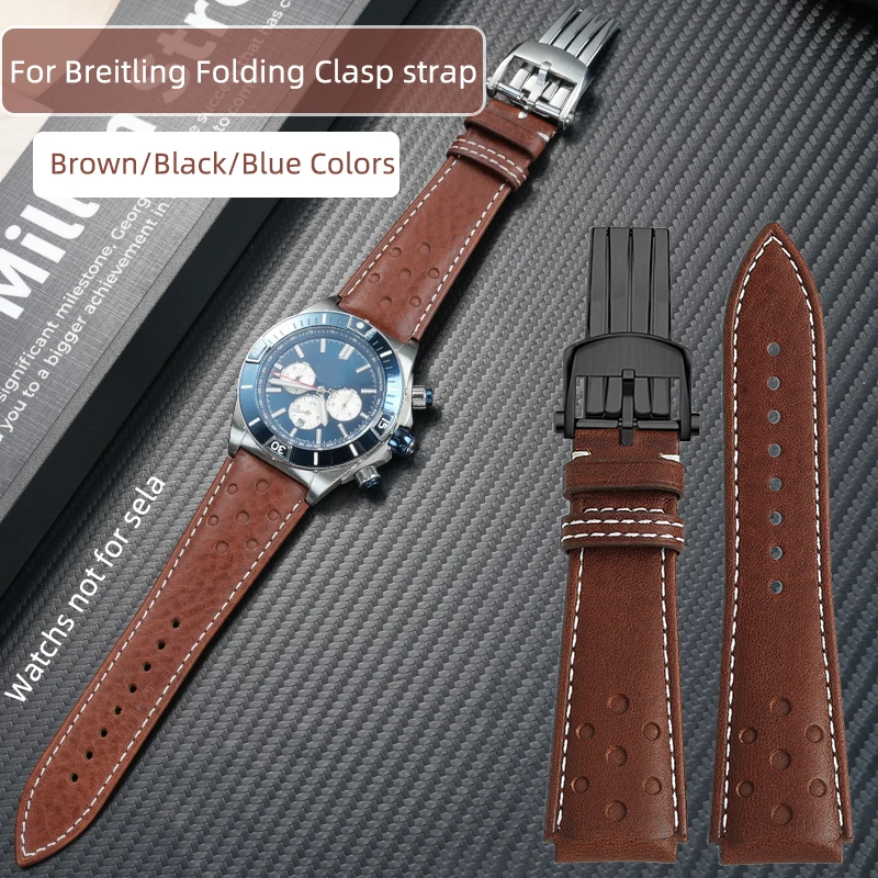 

Сменный ремешок для часов из натуральной кожи 22 мм для Breitling Avenger Superocean Heritage Pilot, складная застежка, черный/коричневый/синий
