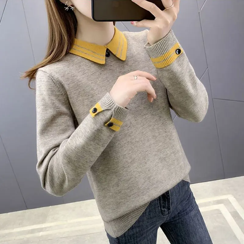 Women's Autumn and Winter Fashion Simplicity Turn-down Collar Long Sleeve Sweater Women Clothes Casual All-match Loose Tops