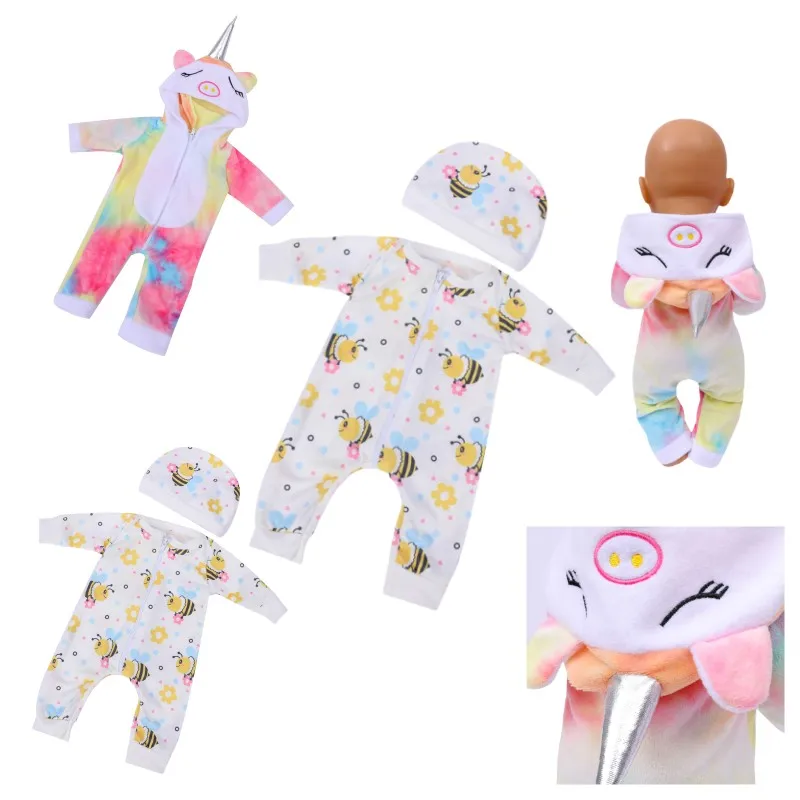 43 cm Doll Outfits for 17-18Inch Dolls Baby Born Doll Cute Jumpers Rompers Suit+Shoes Warm Clothes on A Doll Baby Christmas Gift