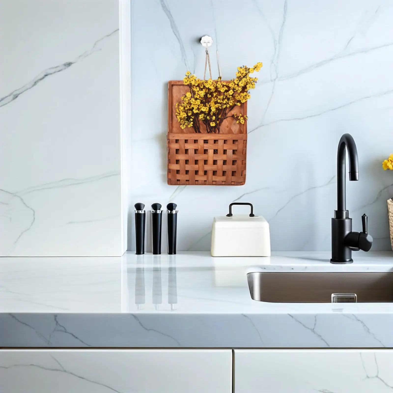 

Плетеная настенная корзина ручной работы 14.15x10.61 дюйма, деревянный плетеный декор для хранения для кухни, гостиной, спальни, для организации дома