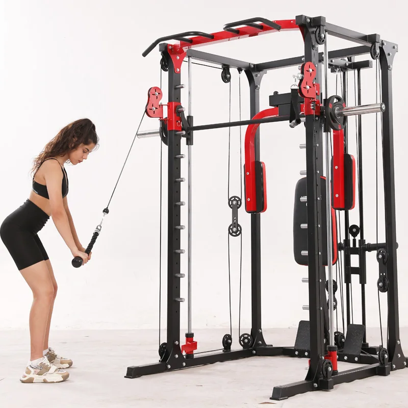 160kg Multi Function Fitness Equipment Home Gym Smith Machine Power Rack With Pulley System