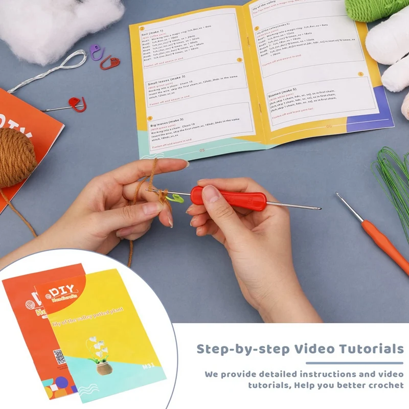 Kits de crochê para iniciantes, Crochet Kit como mostrado, Acrílico com vídeo tutorial passo-a-passo, Flor