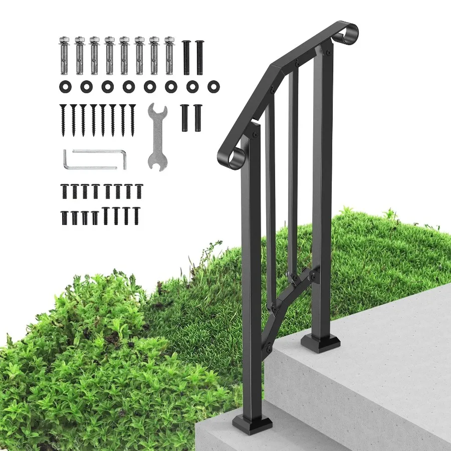 

12 Step Handrails for Outdoor for Seniors Porch Deck Retro Arch Black