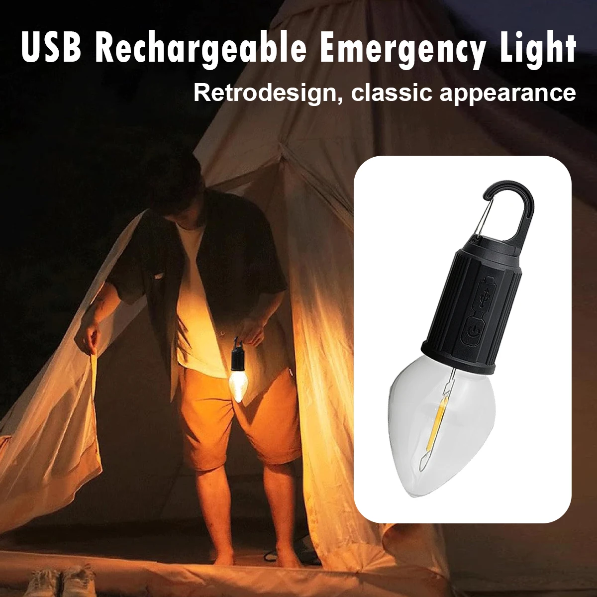 Dimmable Usb Light Bulb With Hook Rechargeable Led 3000K Life Grade Waterproofing Emergency Outdoor Camping Equipment Flashlight