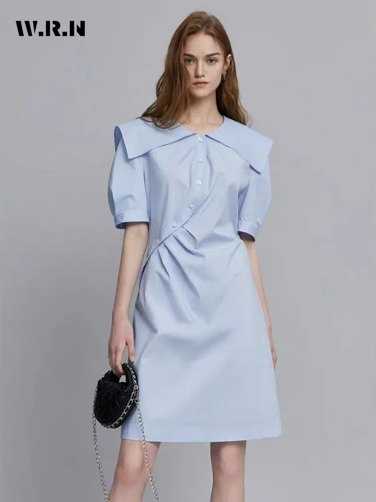 

Лето 2022, женские шикарные однотонные однобортные платья с короткими рукавами, женское элегантное классическое офисное женское асимметричное платье трапециевидной формы