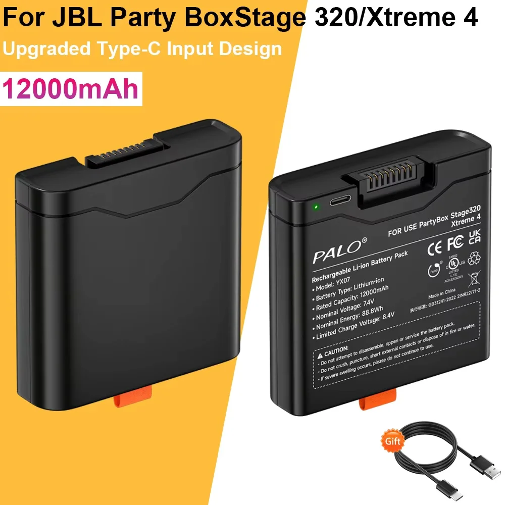 PALO 12000mAh High Capacity For JBL Xtreme 4 Battery JBL PartyBox Stage 320 Spare Battery with TYPE-C Input For Portable Speaker