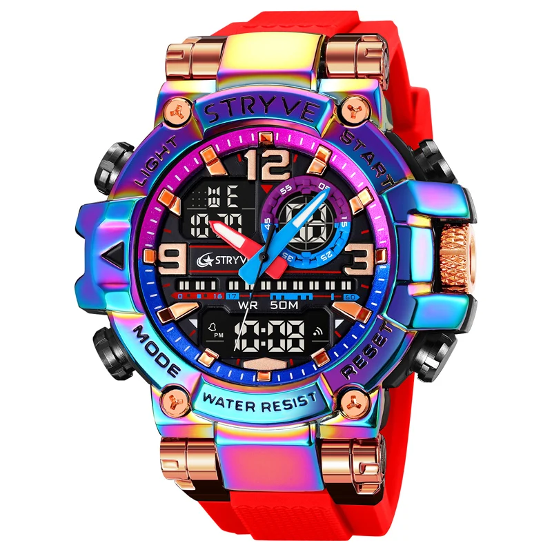 New STRYVE Men\'s Watch High Quality Digital-Analog Dual Movement 5ATM Waterproof Watches Fashion Sports Watch for Men\'s 8025