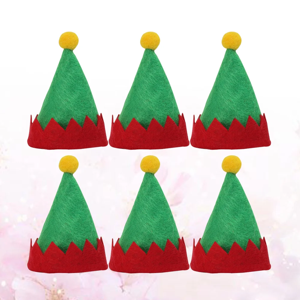 

6pcs Mini Christmas Caps Design Lollipop Hats Decors Nonwoven Candy Packing Hats Christmas Supplies for Home Shop Store(Random S