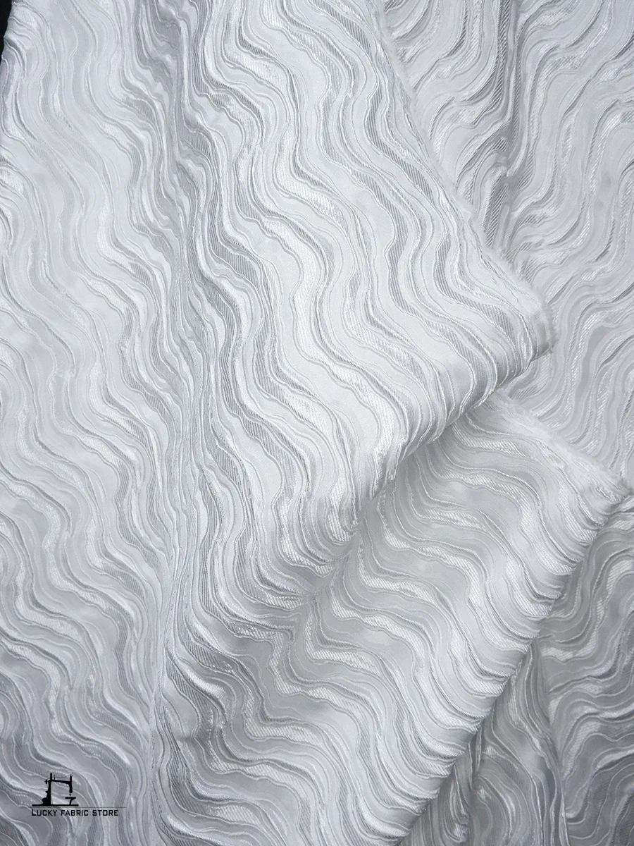 White wavy water pattern three-dimensional embossed texture gown autumn and winter jacket jacquard designer fabric