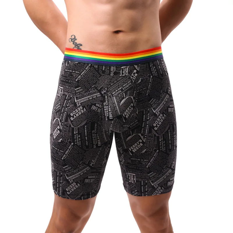 Biancheria intima da uomo Boxer Pantaloncini Slim Panites di seta di ghiaccio Uomo stampato traspirante Gamba media lunga Mutande Cueca Hombre Plus Size XL-5XL