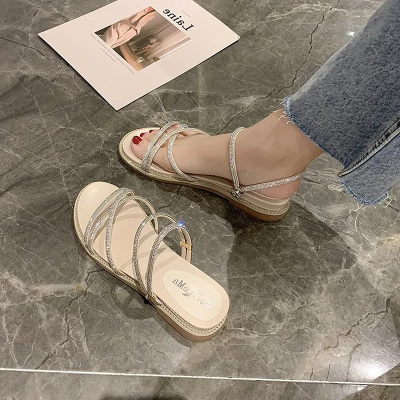 Slippers Casual Low Big Size Glitter Slides Shoes Platform Slipers Women On A Wedge Beige Heeled Sandals Luxury Jelly Soft 2022