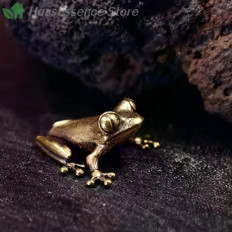 Nouvelle conception : Statue de grenouille vintage en laiton, décoration de grenouille, figurine de thé en pose contemplative charmante, ornement de bureau, figurine pour le lieu de travail