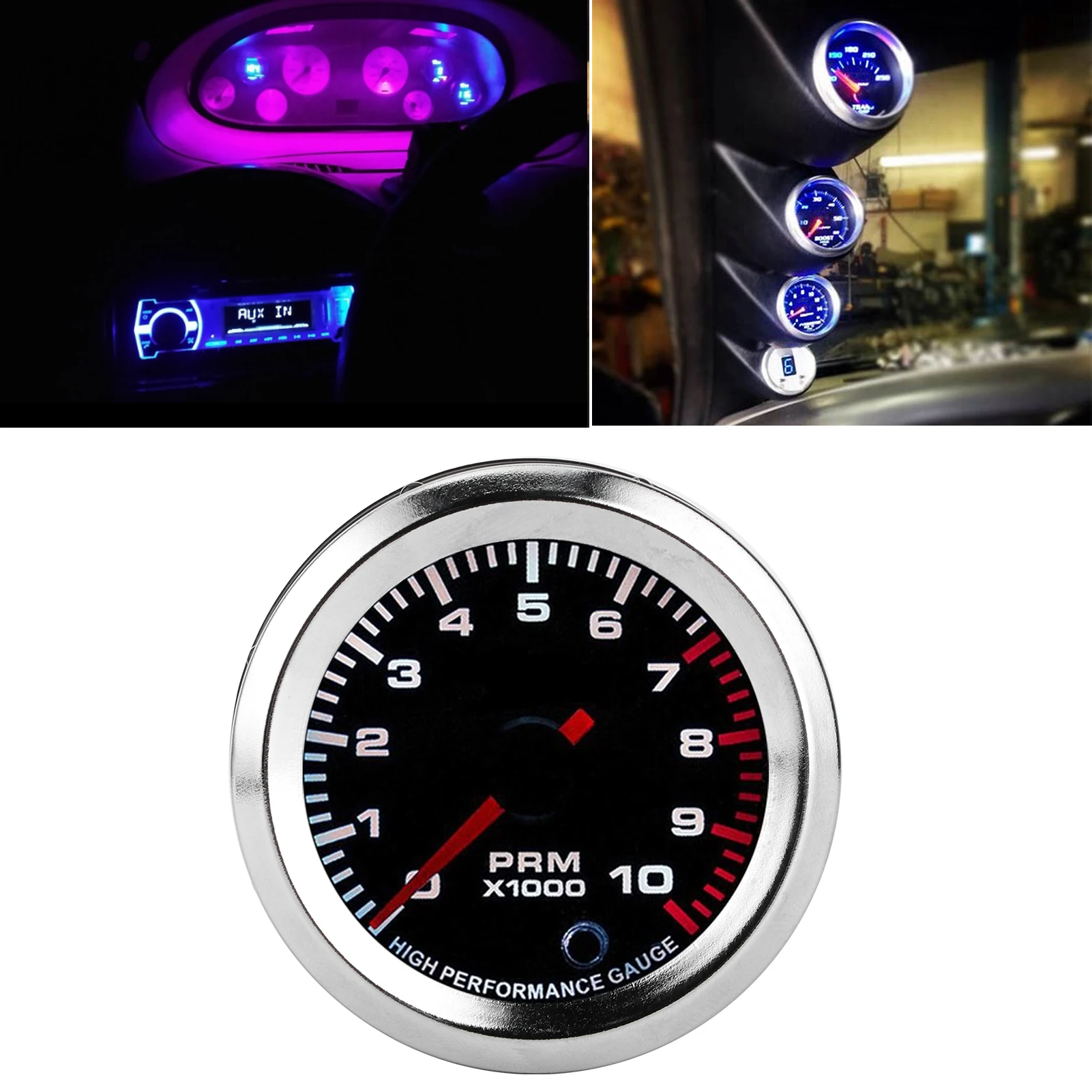 52mm/2in Universal 7 Colors Tachometer Revolution Meter with Measuring Range 0‑10000RPM