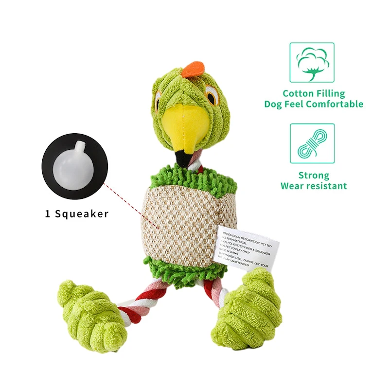 Plush Dog Toys for Small Large Pets Funny Bird Shaped Dogs Squeak Chew Ropes Toy Pets Interactive Supplies