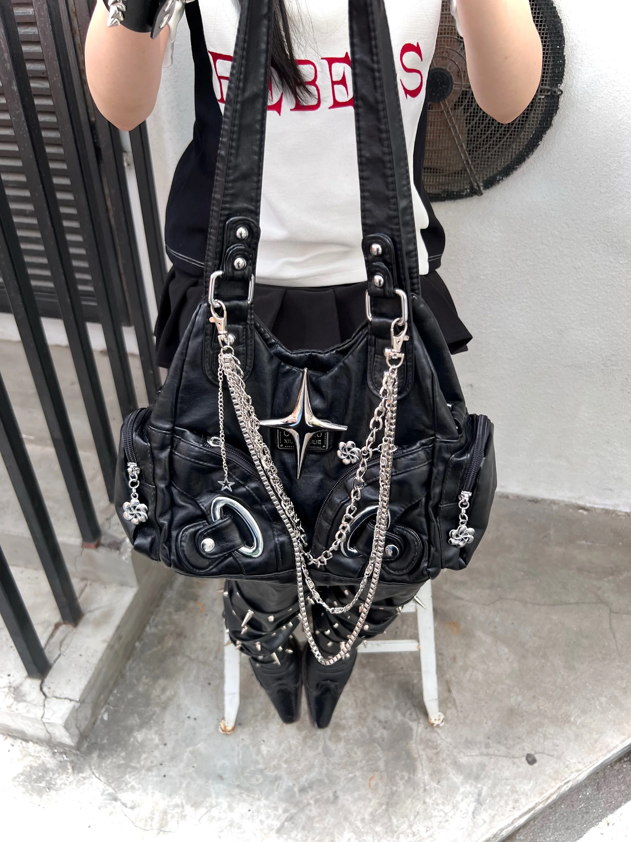 Original Handmade Retro Chain Tote Bag Women Handbag Punk Y2k Messenger Bags Y2k Bag Vintage