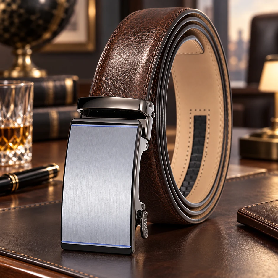 Mens Luxury Genuine Leather Belts Automatic Buckle Black Brown Man Belts Elegant Formal Waist Belt For Men Dropshipping B1243