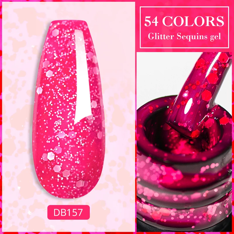 Mtssii 6ml Glitter Sequins Gel Nail Polish Nails Semi-permanent Varnishes Uv Nail Glitter Gel For Manicure Base Uv Coat Nail Art