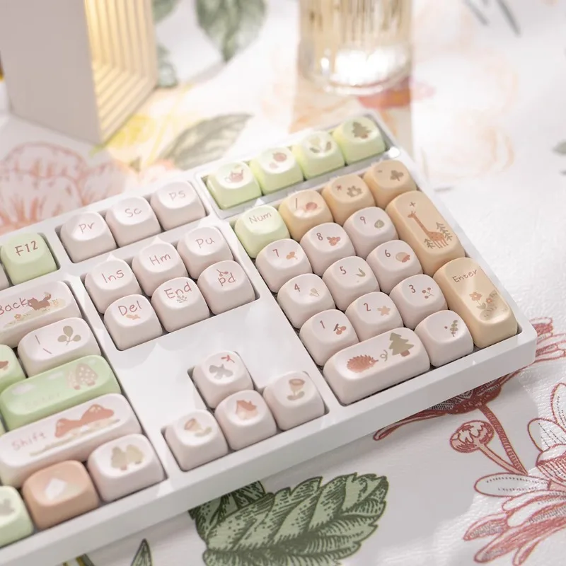 Forest Cabin Keycaps PBT Material MOA Profile 98 99 F87 Cute Cartoon Sublimation Keyboard Decoration Gifts for Women and Girls