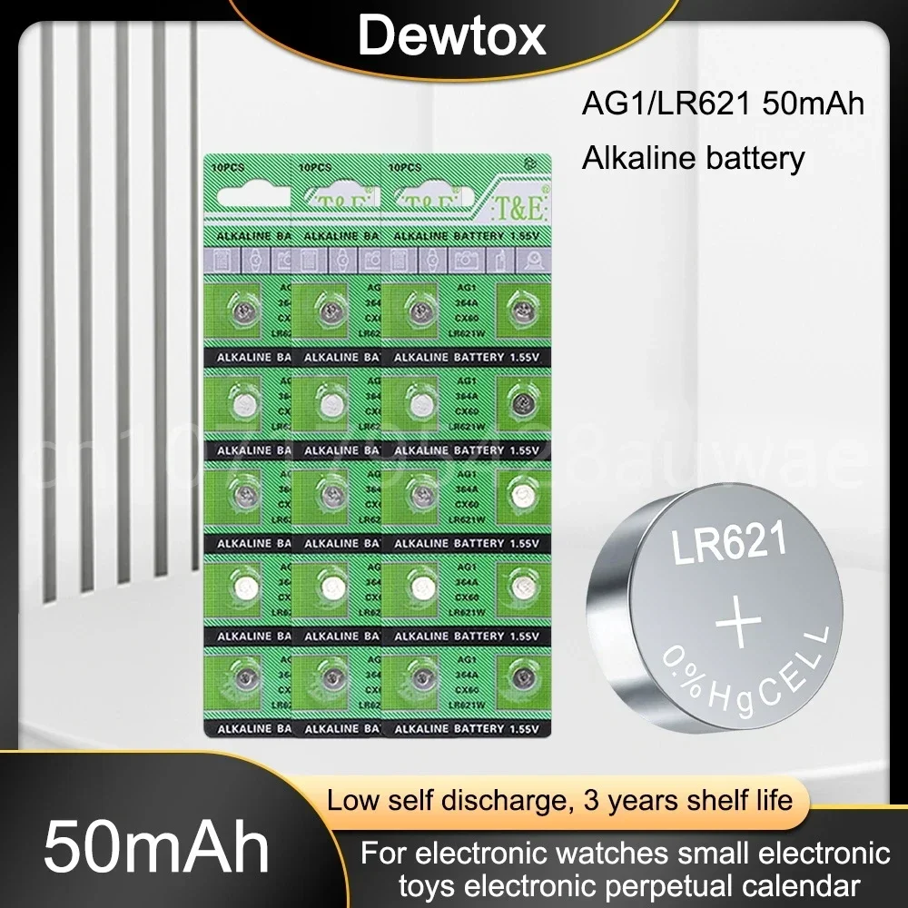 50-200PCS Alkaline Cell Coin Battery 1.55V AG1 LR621 Button Batteries 364 164 SR621 SR621SW SR60 SP364 TR621 AG 1 for Watch Toys