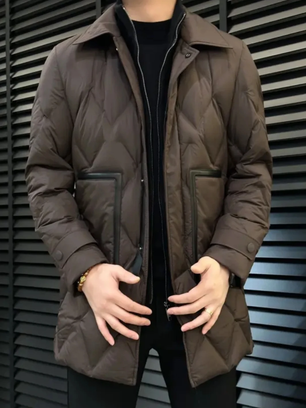 

Removable Inner Collar Quilted Jaet Faionable Versatile Diamond Patterned Youth Outerwear Winter Season Zipper Closure