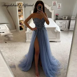 customized  Dubai African A Line Evening Dresses 2022 Side Split Women Prom Dresses Lace Appliques Sweetheart Robe De Soiree