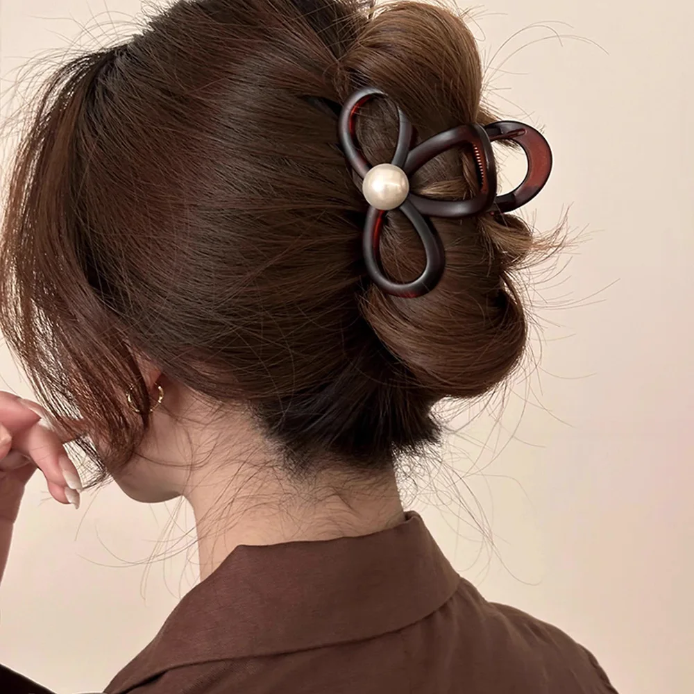 Pinzas para el pelo con lazos acrílicos para mujer, horquilla con perlas, pinza para el pelo, accesorios para el cabello, Mini niñas, tocado, 8cm