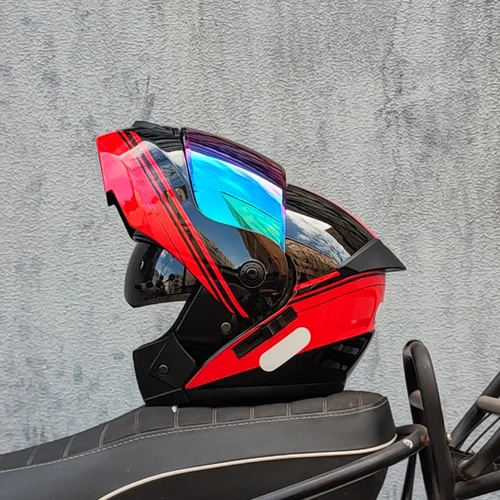 Imagen 2 del producto ORZ último casco de motocicleta con tapa Modular de seguridad aprobado por DOT viaje Racing casco de doble lente visera Interior