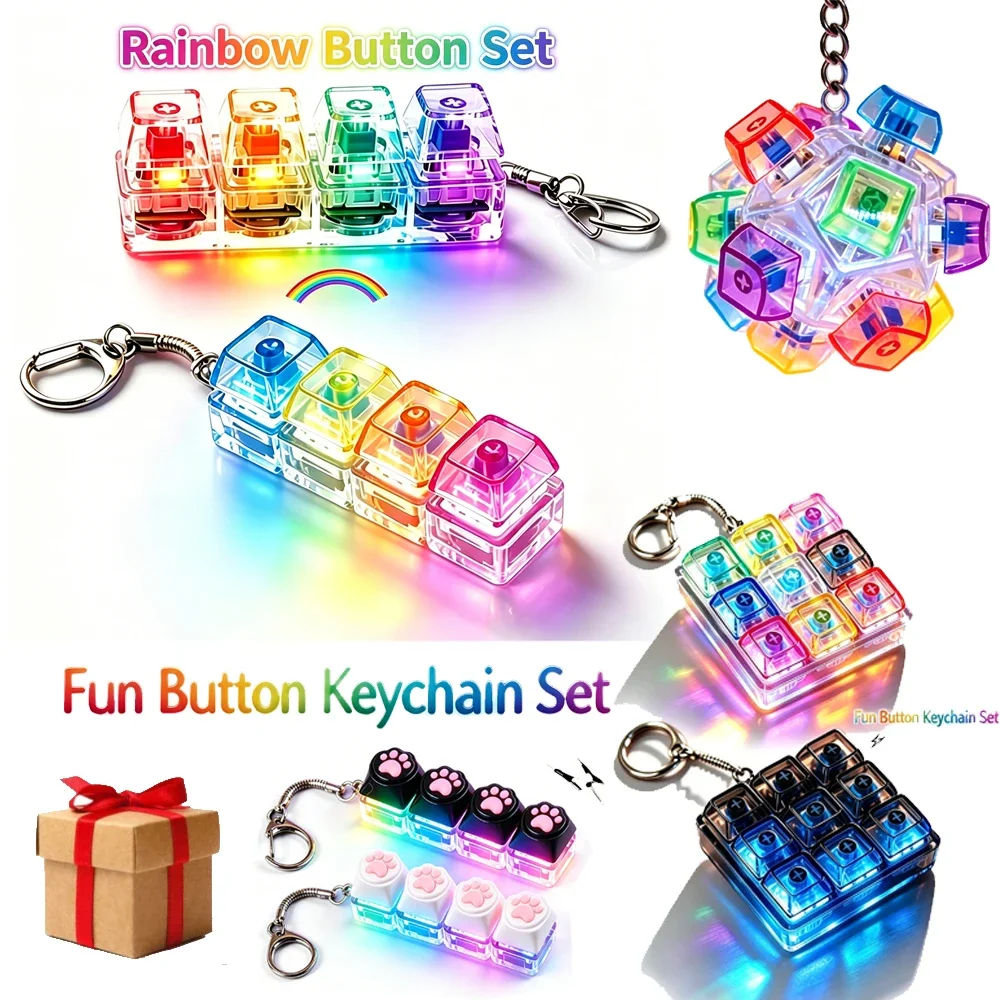 Keyboard Keychain Stress Relief Clickable LED Button Toy Portable Desk key Accessory Christmas Decorative Gifts