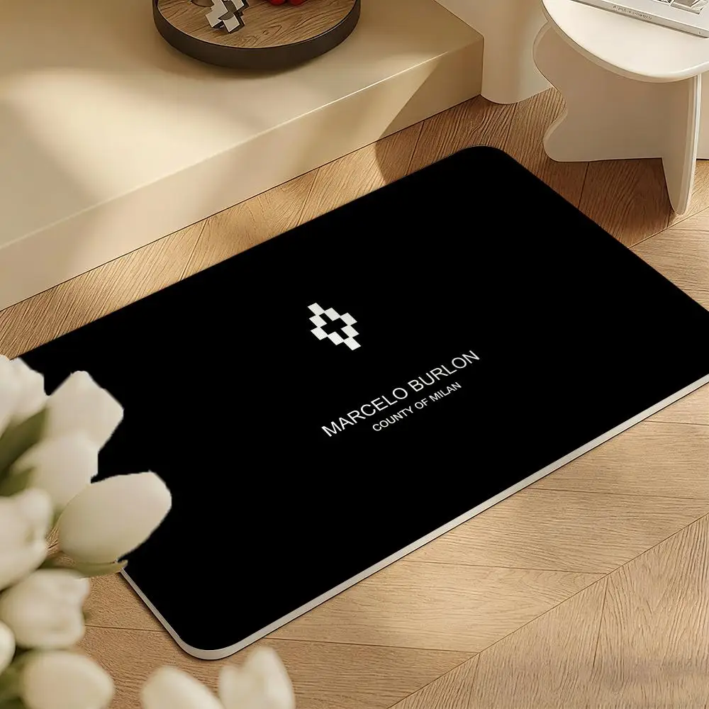 Anime Luxury M-Marcelo Burlon Floor Mat Diatomite Floor Mat Fast Drying Odor Resistant Non Slip Bath Kitchen Mat