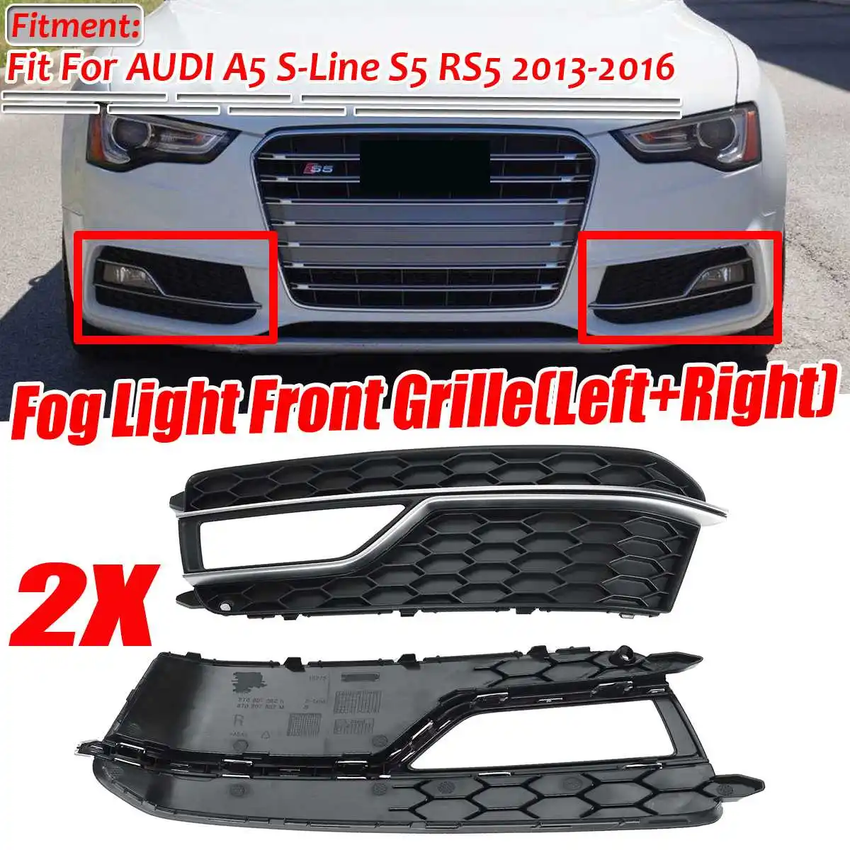 8T0807681 8T0807682K Chrome S-Lines S5 Bumper Car Front Fog Light Grille Grill Lamp Cover For Audi A5 S-Lines S5 2013-2016