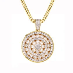 VANAXIN Round Shiny Pendants Necklaces for Women Men Rock Jewelry Gold Silver Color Cubic Zirconia Gift Fine Quality