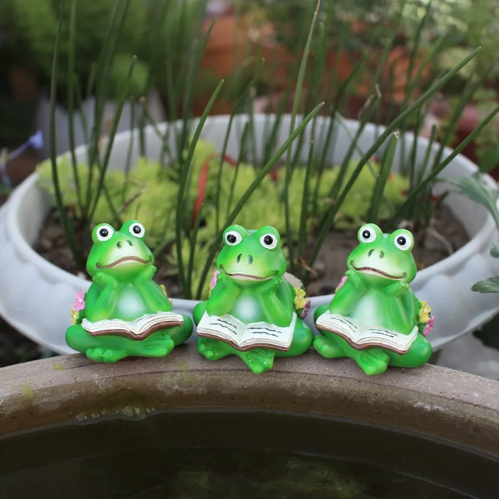 

3pcs Cartoon Reading Frogs Figurines Resin Crafts Green Frog Bonsai Ornaments Cute Handicraft Animal Statue Home Living Room