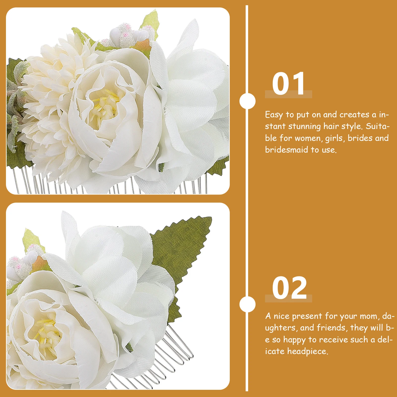 

3 Pcs Bridesmaid Simulated Flower Hair Comb Wedding Accessories Decorative White Bridal for Women