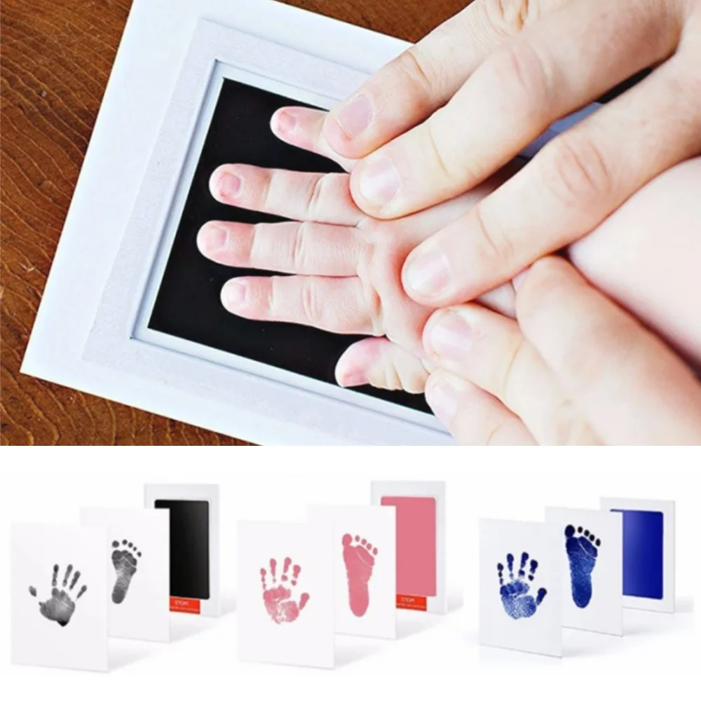 Baby Care Non-Toxic Baby Handprint Footprint Imprint Kit Baby Souvenirs Newborn Footprint Ink Pad Infant Tooth Mini Box Gifts