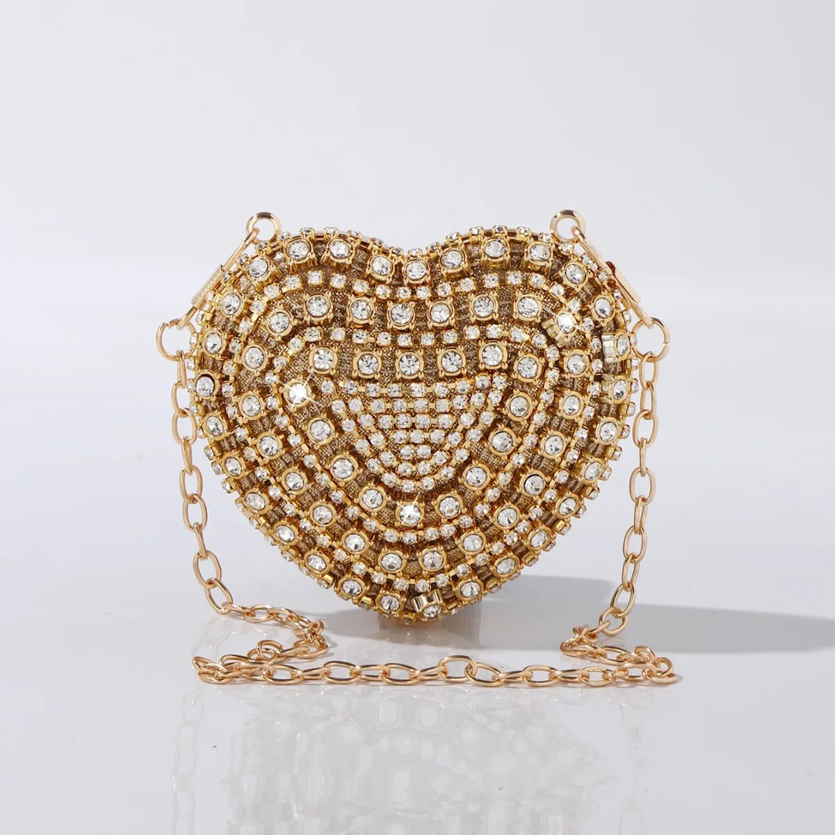 

European and American Retro Popular Jewelry Lipstick Bag - Heart-shaped High-end Mini Diamond-embellished Fashion Chain Bag